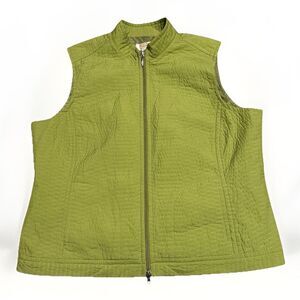 Talbots Quilted Vest Women’s XL Pea Green Full Zip Lightweight Lined Spring Y2K